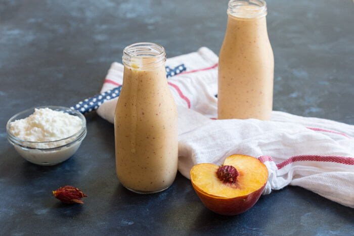 protein smoothie with fresh peaches and cottage cheese