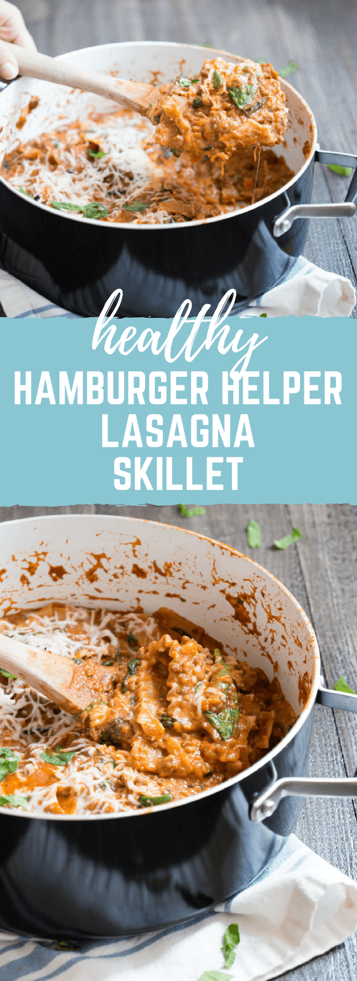 Healthy Hamburger Helper Lasagna Skillet, OMG! This dinner is genius: one pot on the stove top with minimal effort for the tastiest homemade lasagna with lots of hidden veggies.