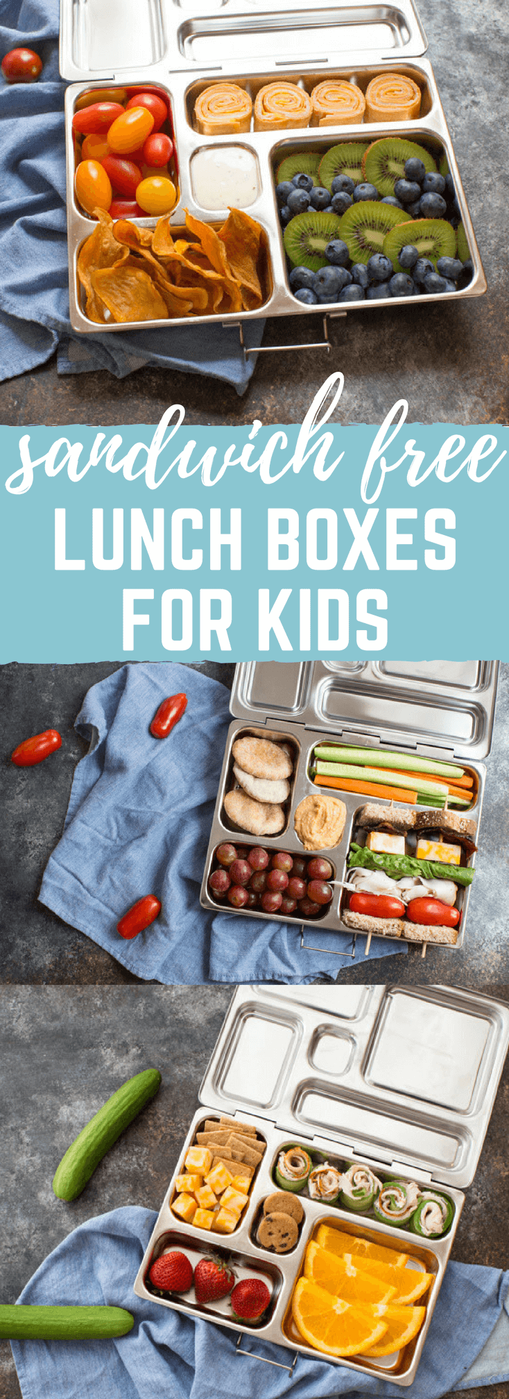 Sandwich free kid friendly lunch box ideas the whole family will love. These tasty bento style lunch boxes are balanced for nutrition, color, and variety the kids will love them. 