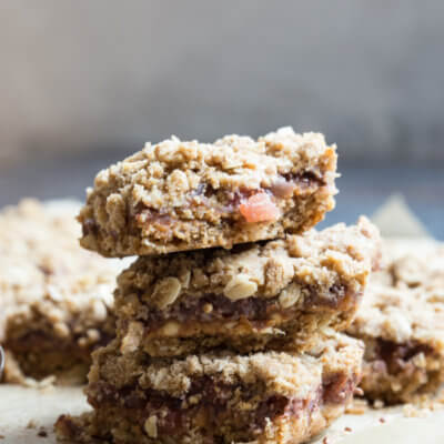 PBJ Crumble Bars made more wholesome with homemade watermelon chia jam, peanut butter, and whole grain oats for a yummy after school treat or dessert for your next party!