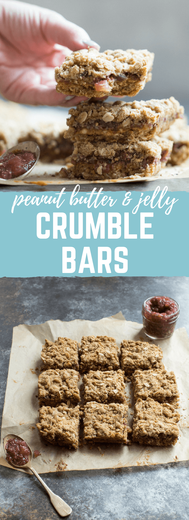 PBJ Crumble Bars made more wholesome with homemade watermelon chia jam, peanut butter, and whole grain oats for a yummy after school treat or dessert for your next party!