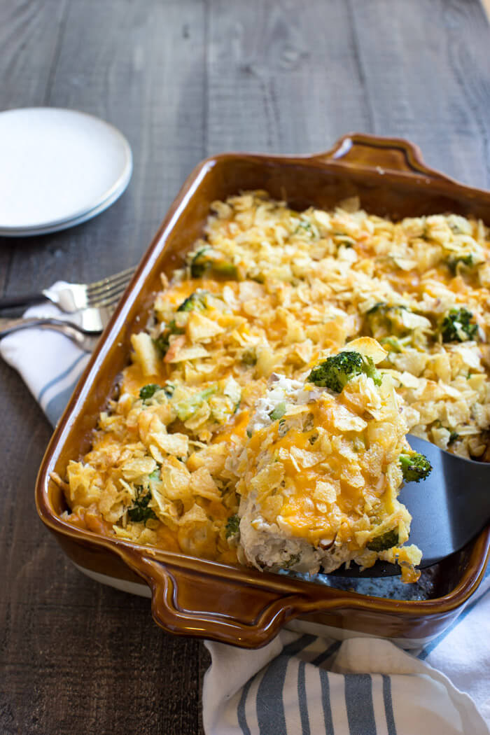 This Potato Chip Chicken Casserole recipe has been around for generations but this one has been reinvented with better-for-you ingredients to fit our healthier lifestyles. Now I can feel good serving this well-loved Potato Chip Chicken Casserole to my family.