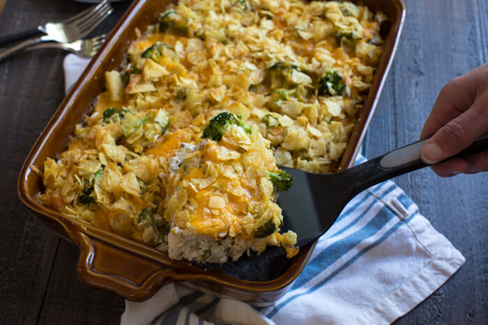 This Potato Chip Chicken Casserole recipe has been around for generations but this one has been reinvented with better-for-you ingredients to fit our healthier lifestyles. Now I can feel good serving this well-loved Potato Chip Chicken Casserole to my family.