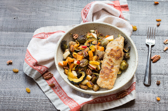 You guys...This Harvest Vegetable Medley is everything you want to eat this time of year. Roasted butternut squash, acorn squash, Brussels sprouts, apples and pecans. So good. Trust me!