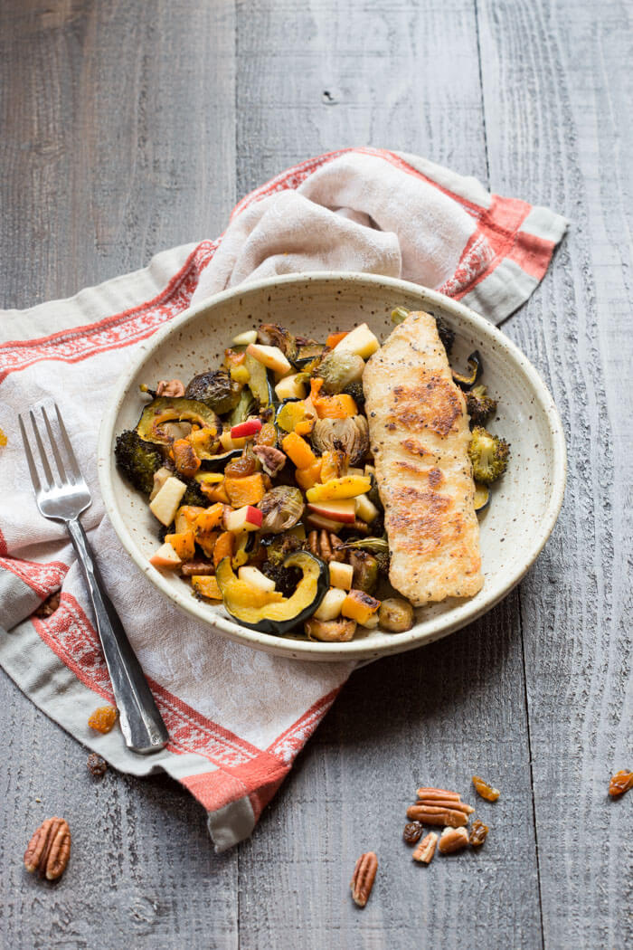 You guys...This Harvest Vegetable Medley is everything you want to eat this time of year. Roasted butternut squash, acorn squash, Brussels sprouts, apples and pecans. So good. Trust me!