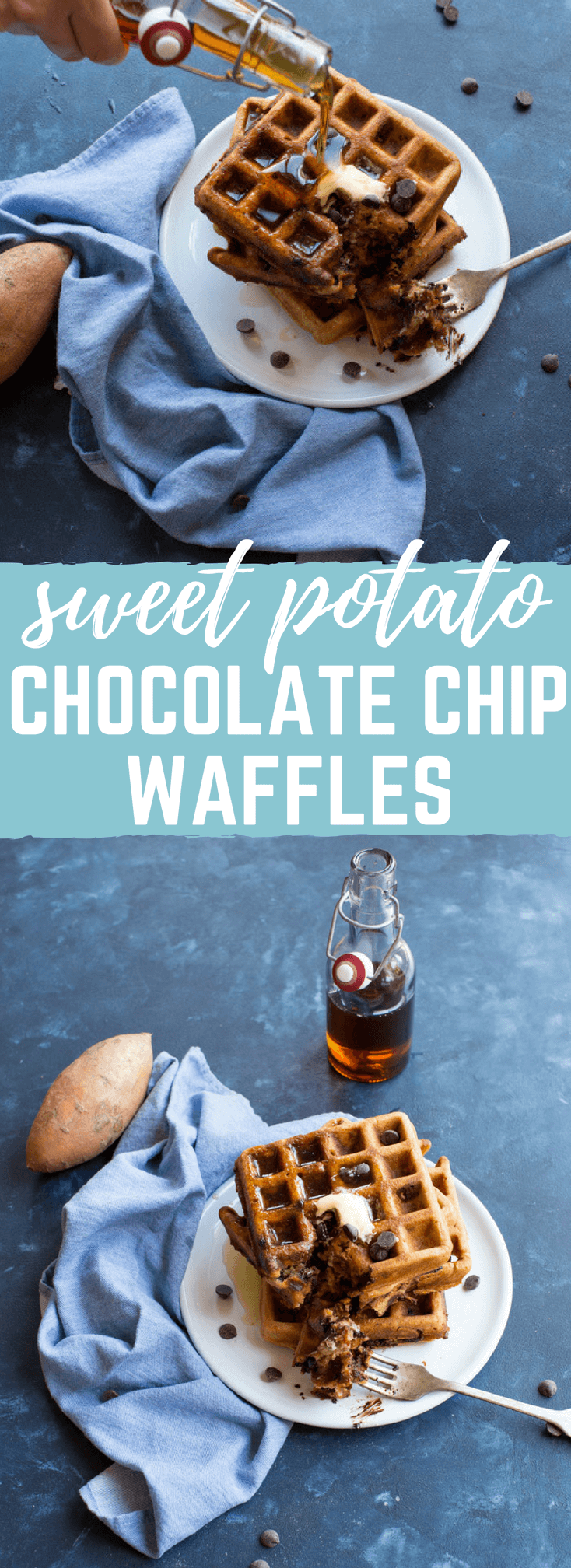 Sweet Potato Chocolate Chip Waffles. Gluten free and so YUM! Sweet potatoes and chocolate for breakfast? Yes please!