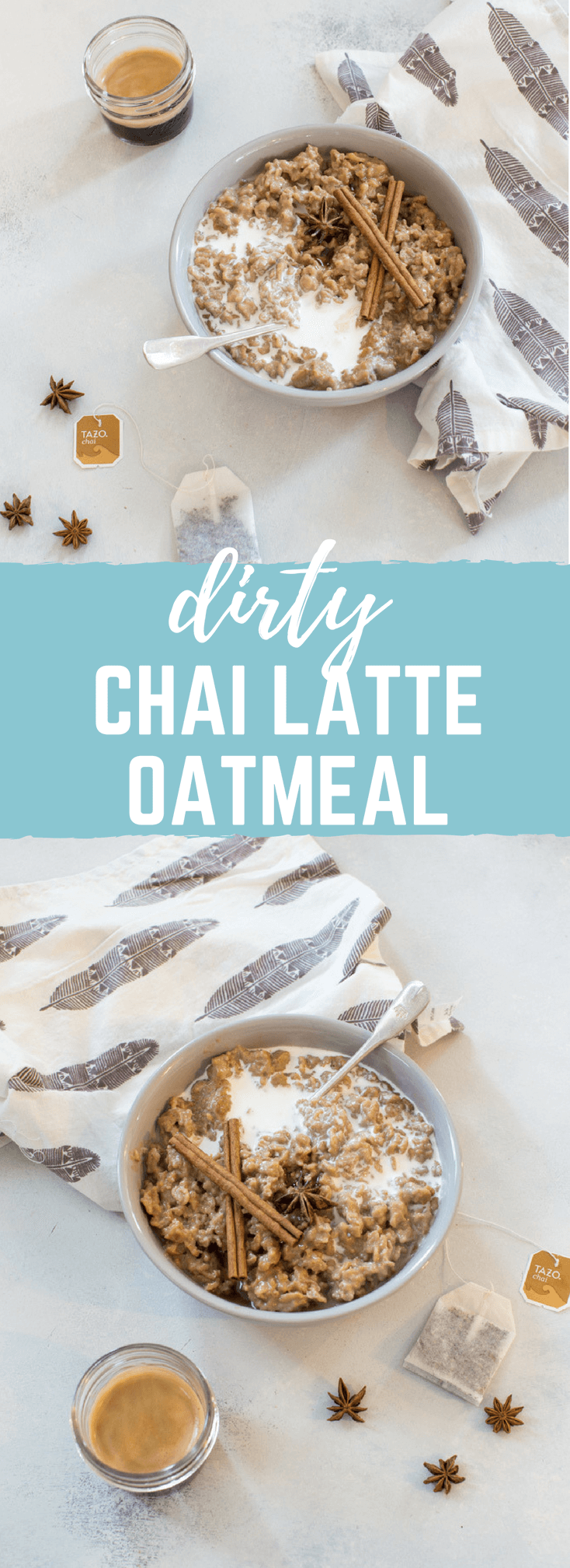 If you're a chai latte lover but like to live on the dark (errr caffeinated) side with espresso this Dirty Chai Latte Oatmeal is for you. Creamy oatmeal infused with chai tea and drowned in a shot of espresso. Breakfast of champions.