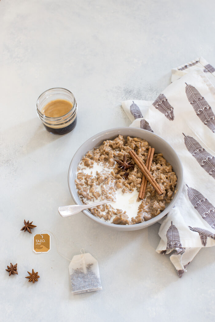 If you're a chai latte lover but like to live on the dark (errr caffeinated) side with espresso this Dirty Chai Latte Oatmeal is for you. Creamy oatmeal infused with chai tea and drowned in a shot of espresso. Breakfast of champions.