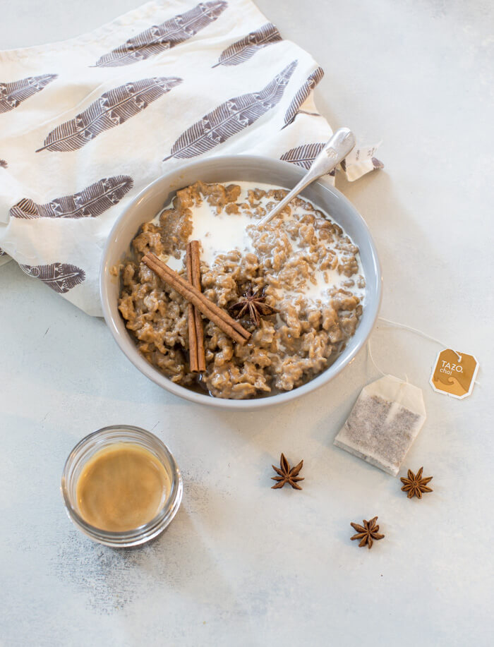 If you're a chai latte lover but like to live on the dark (errr caffeinated) side with espresso this Dirty Chai Latte Oatmeal is for you. Creamy oatmeal infused with chai tea and drowned in a shot of espresso. Breakfast of champions.