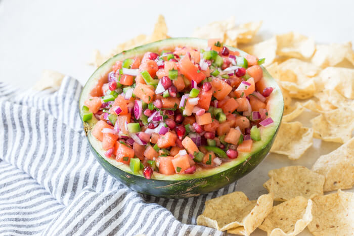 If you want to know how to eat watermelon, THIS IS IT >>> Watermelon Pomegranate Salsa. And I cannot get over the presentation of serving this salsa straight in the watermelon rind! Now that's how to do salsa for a party this holiday season. 