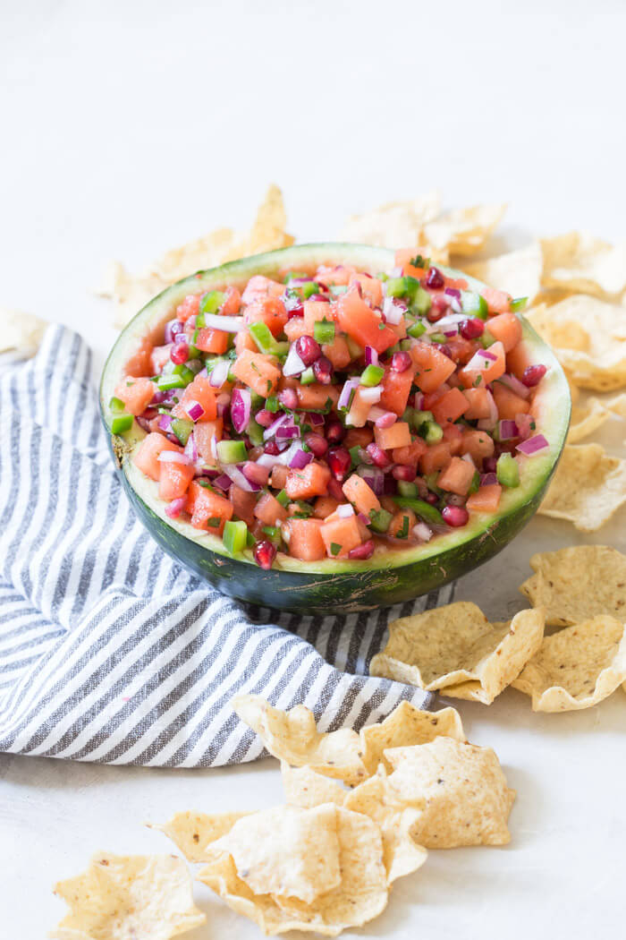 If you want to know how to eat watermelon, THIS IS IT >>> Watermelon Pomegranate Salsa. And I cannot get over the presentation of serving this salsa straight in the watermelon rind! Now that's how to do salsa for a party this holiday season. 