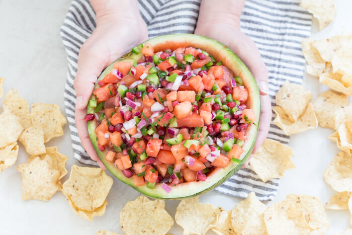 If you want to know how to eat watermelon, THIS IS IT >>> Watermelon Pomegranate Salsa. And I cannot get over the presentation of serving this salsa straight in the watermelon rind! Now that's how to do salsa for a party this holiday season. 