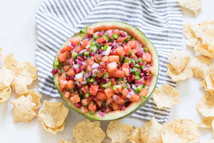 If you want to know how to eat watermelon, THIS IS IT >>> Watermelon Pomegranate Salsa. And I cannot get over the presentation of serving this salsa straight in the watermelon rind! Now that's how to do salsa for a party this holiday season. 