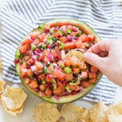 If you want to know how to eat watermelon, THIS IS IT >>> Watermelon Pomegranate Salsa. And I cannot get over the presentation of serving this salsa straight in the watermelon rind! Now that's how to do salsa for a party this holiday season. 