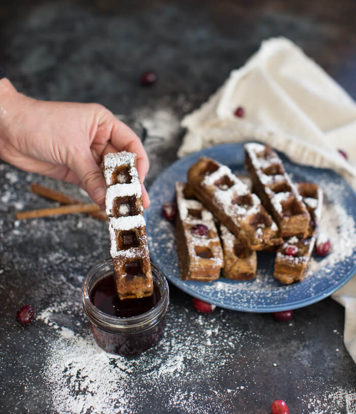 If the name of these pillowy, seasonal breakfast treats does not want to make you jump for joy, then I don’t know what will! Gingerbread Waffle French Toast Sticks