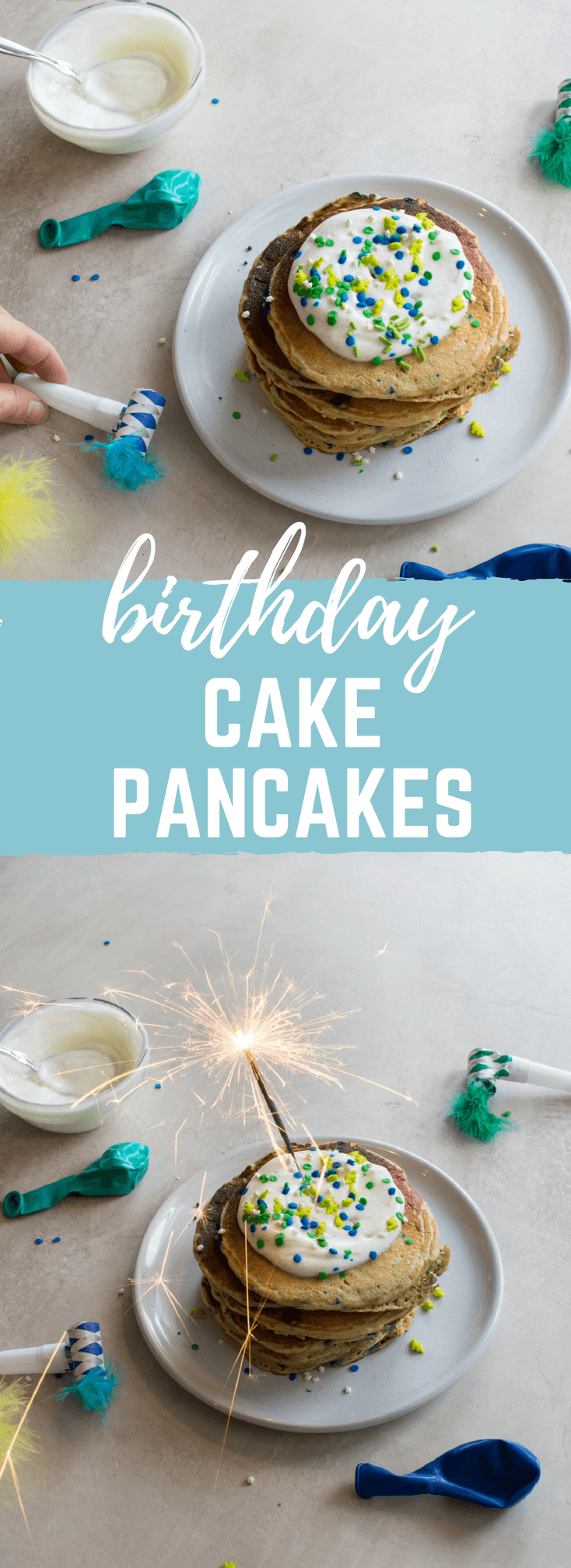 Cake for breakfast... heck yes! Birthday Cake Pancakes that tastes like you're licking cake batter right out of the bowl... with sprinkles of course.