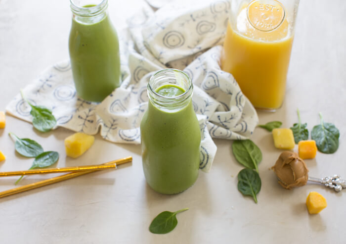 Broccoli, cauliflower, spinach, oh my! All the veg blended into this Green Power Smoothie and you can’t even taste it thanks to OJ and peanut butter! This is a kid favorite!