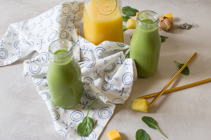 Broccoli, cauliflower, spinach, oh my! All the veg blended into this Green Power Smoothie and you can’t even taste it thanks to OJ and peanut butter! This is a kid favorite!