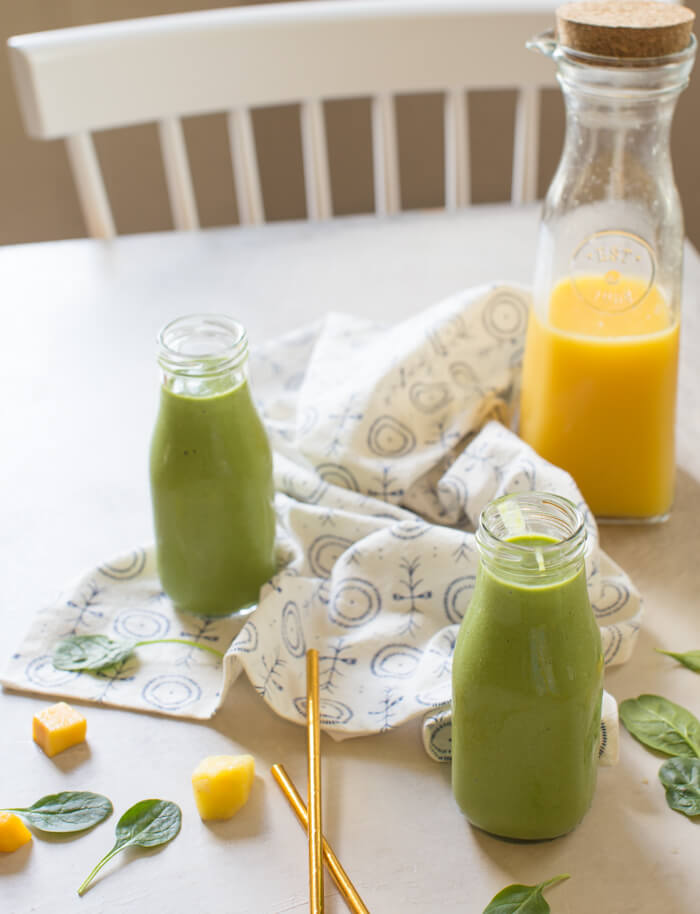 Broccoli, cauliflower, spinach, oh my! All the veg blended into this Green Power Smoothie and you can’t even taste it thanks to OJ and peanut butter! This is a kid favorite!