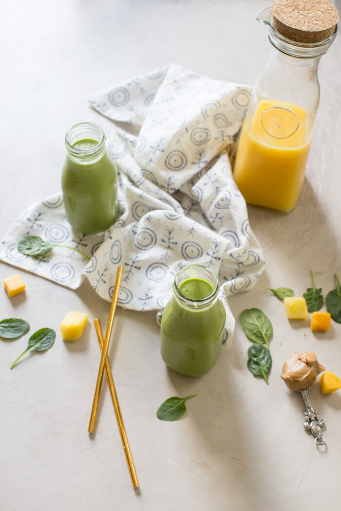 Broccoli, cauliflower, spinach, oh my! All the veg blended into this Green Power Smoothie and you can’t even taste it thanks to OJ and peanut butter! This is a kid favorite!