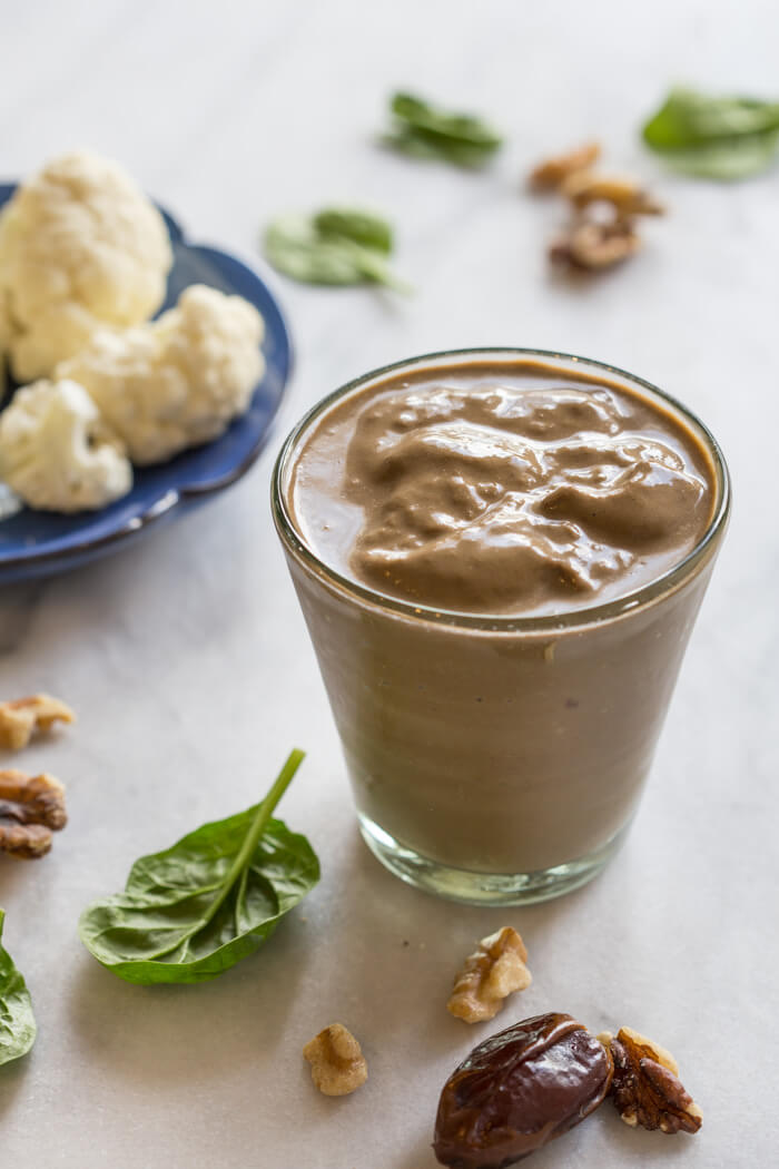 Hidden Veggie Chocolate Coffee Shake made with cauliflower (promise, you can't taste it). Low sugar, dairy free, vegan chocolate shake filled with veggies.