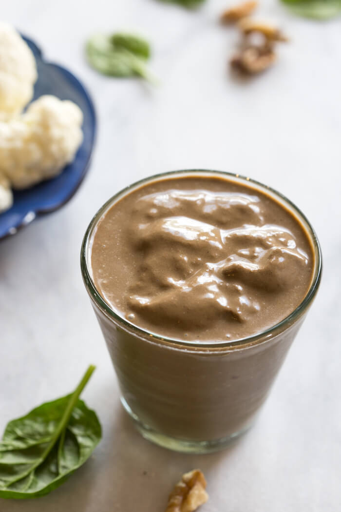 Hidden Veggie Chocolate Coffee Shake made with cauliflower (promise, you can't taste it). Low sugar, dairy free, vegan chocolate shake filled with veggies.