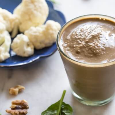 Hidden Veggie Chocolate Coffee Shake made with cauliflower (promise, you can't taste it). Low sugar, dairy free, vegan chocolate shake filled with veggies.