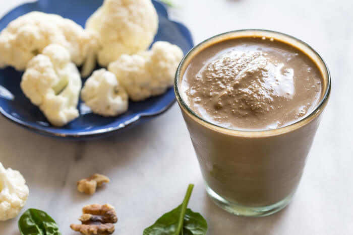 Hidden Veggie Chocolate Coffee Shake made with cauliflower (promise, you can't taste it). Low sugar, dairy free, vegan chocolate shake filled with veggies.