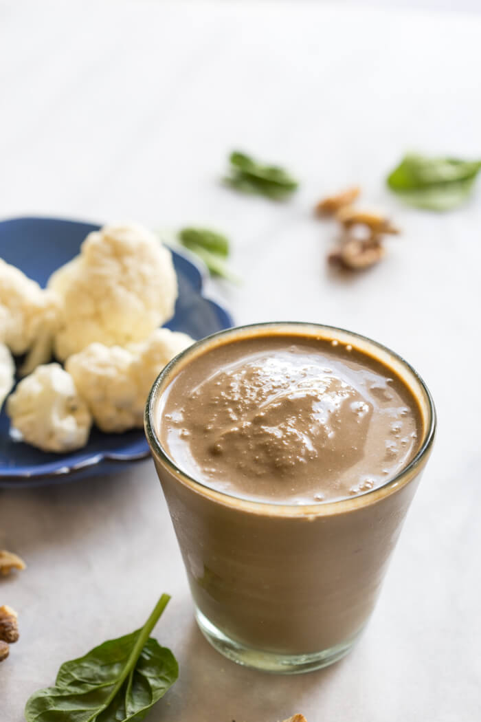 Hidden Veggie Chocolate Coffee Shake made with cauliflower (promise, you can't taste it). Low sugar, dairy free, vegan chocolate shake filled with veggies.