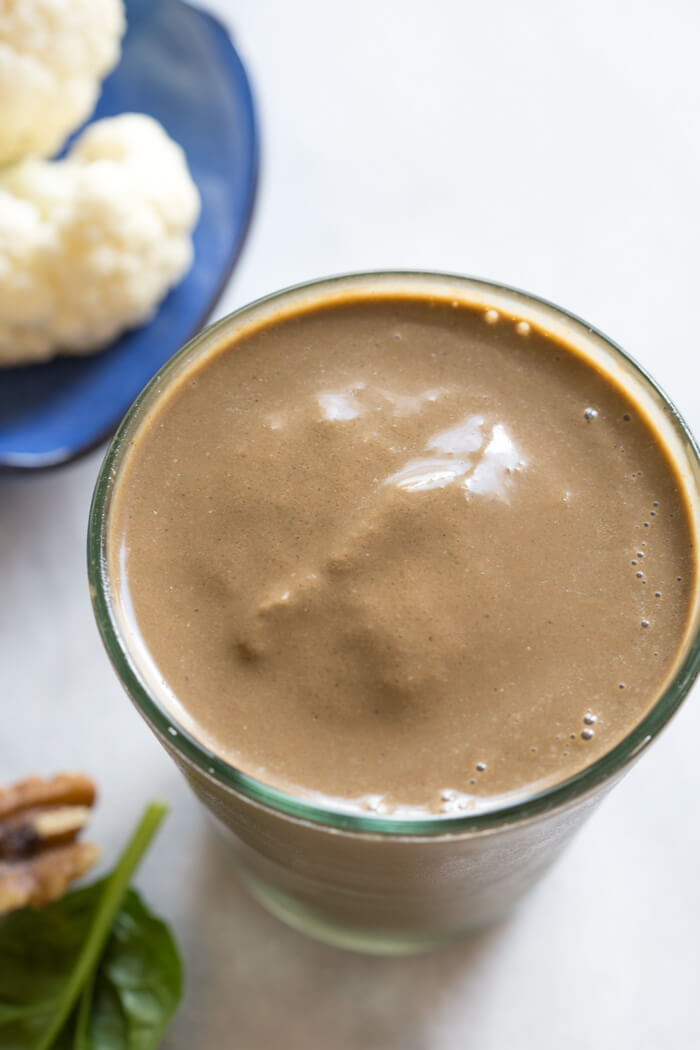 Hidden Veggie Chocolate Coffee Shake made with cauliflower (promise, you can't taste it). Low sugar, dairy free, vegan chocolate shake filled with veggies.