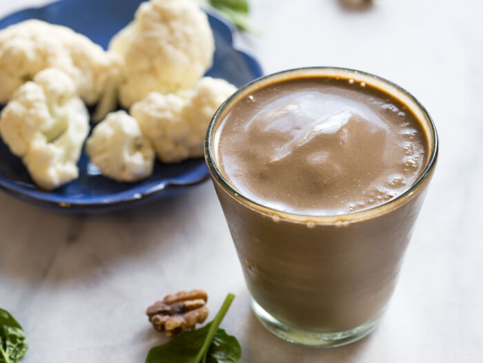 Hidden Veggie Chocolate Coffee Shake made with cauliflower (promise, you can't taste it). Low sugar, dairy free, vegan chocolate shake filled with veggies.