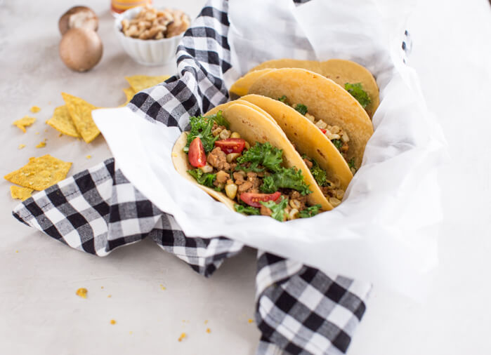 Superfood Turkey Tacos a family favorite with an extra dose of veggies that you can't see. :) Ground turkey tacos sautéed with super tiny mushrooms, walnuts, and cauliflower rice to make a mostly plant based meaty meal.