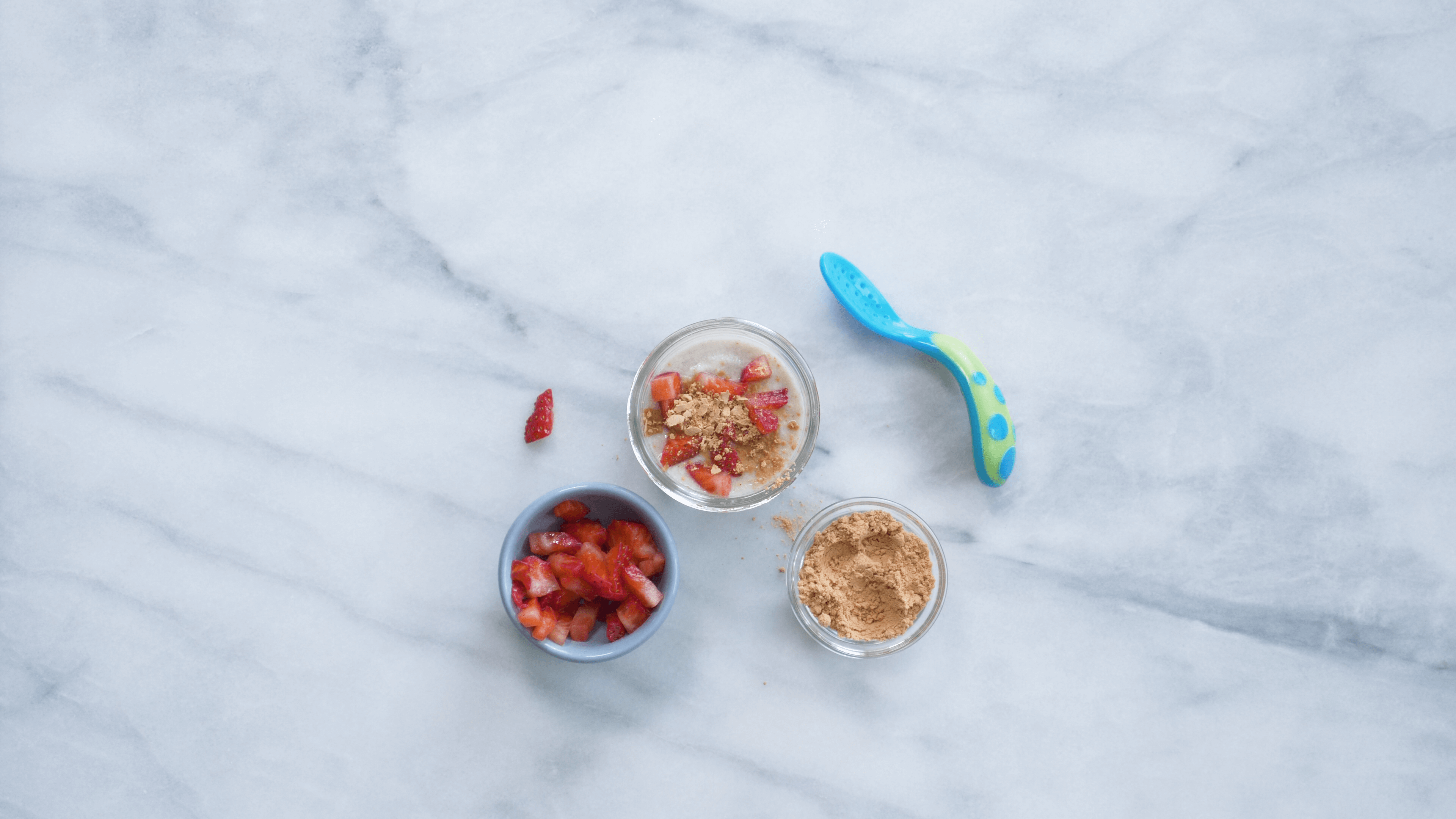 With the latest research suggesting early peanut introduction, we've rounded up 8 ways on how to feed peanut butter to babies. Prepare your favorite baby oatmeal or cereal with strawberries (diced, mashed, or pureed), and sprinkle with a little PB powder. Give it a stir and dunk with a spoon to serve to your baby. 