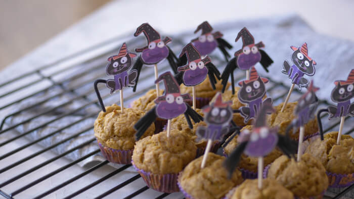 pumpkin muffins with halloween bats