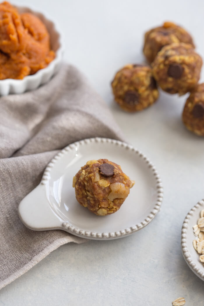 Pumpkin Chocolate Chip Power Balls better known as "cookies" in our house are no bake whole food goodness and can be made gluten free and vegan. 