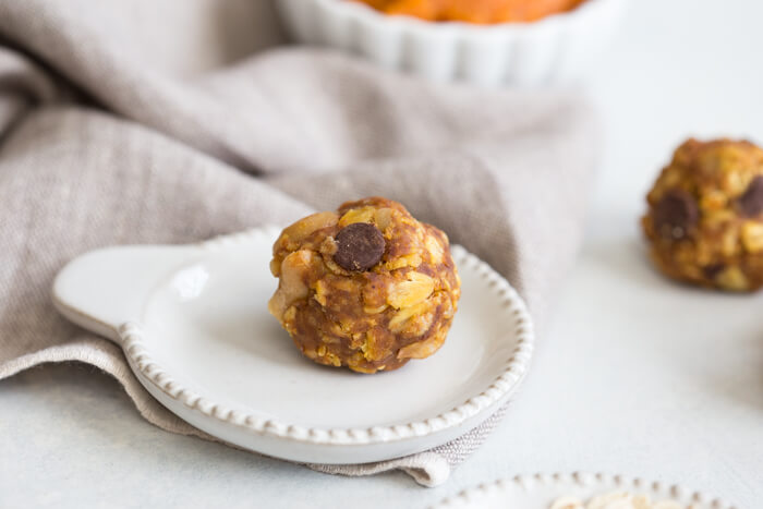 Pumpkin Chocolate Chip Power Balls better known as "cookies" in our house are no bake whole food goodness and can be made gluten free and vegan. 