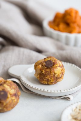 Pumpkin Chocolate Chip Power Balls better known as "cookies" in our house are no bake whole food goodness and can be made gluten free and vegan. 