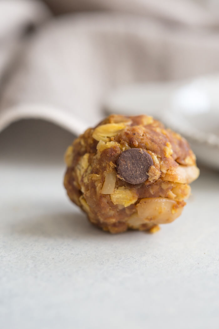 Pumpkin Energy Balls with Chocolate Chips better known as "cookies" in our house. This Healthy Power Balls Recipe is no bake, gluten free and vegan.