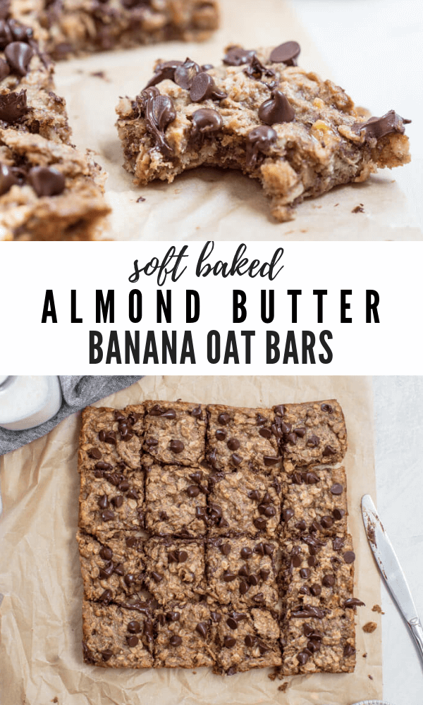Soft Baked Almond Butter Banana Oat Bars gluten free, vegan snack