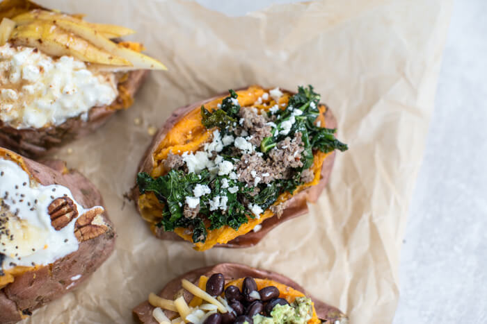 Change the breakfast game with these sweet and savory Breakfast Sweet Potatoes 6 Ways by trying a different flavor combination throughout the week.