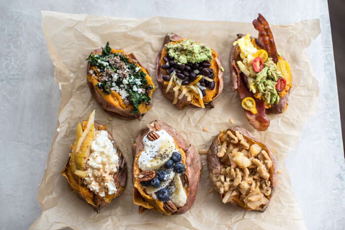 Change the breakfast game with these sweet and savory Breakfast Sweet Potatoes 6 Ways by trying a different flavor combination throughout the week.