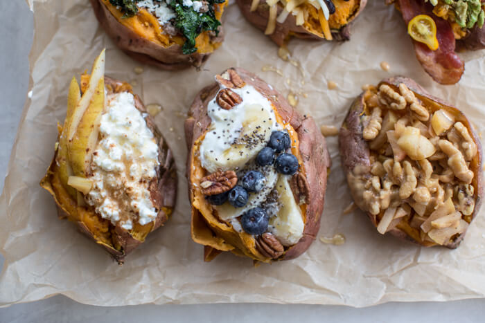 Change the breakfast game with these sweet and savory Breakfast Sweet Potatoes 6 Ways by trying a different flavor combination throughout the week.