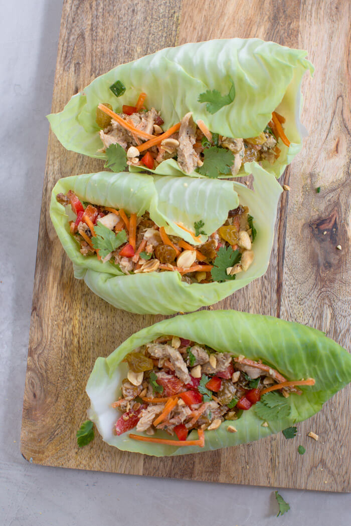 high protein Thai chicken salad wraps 