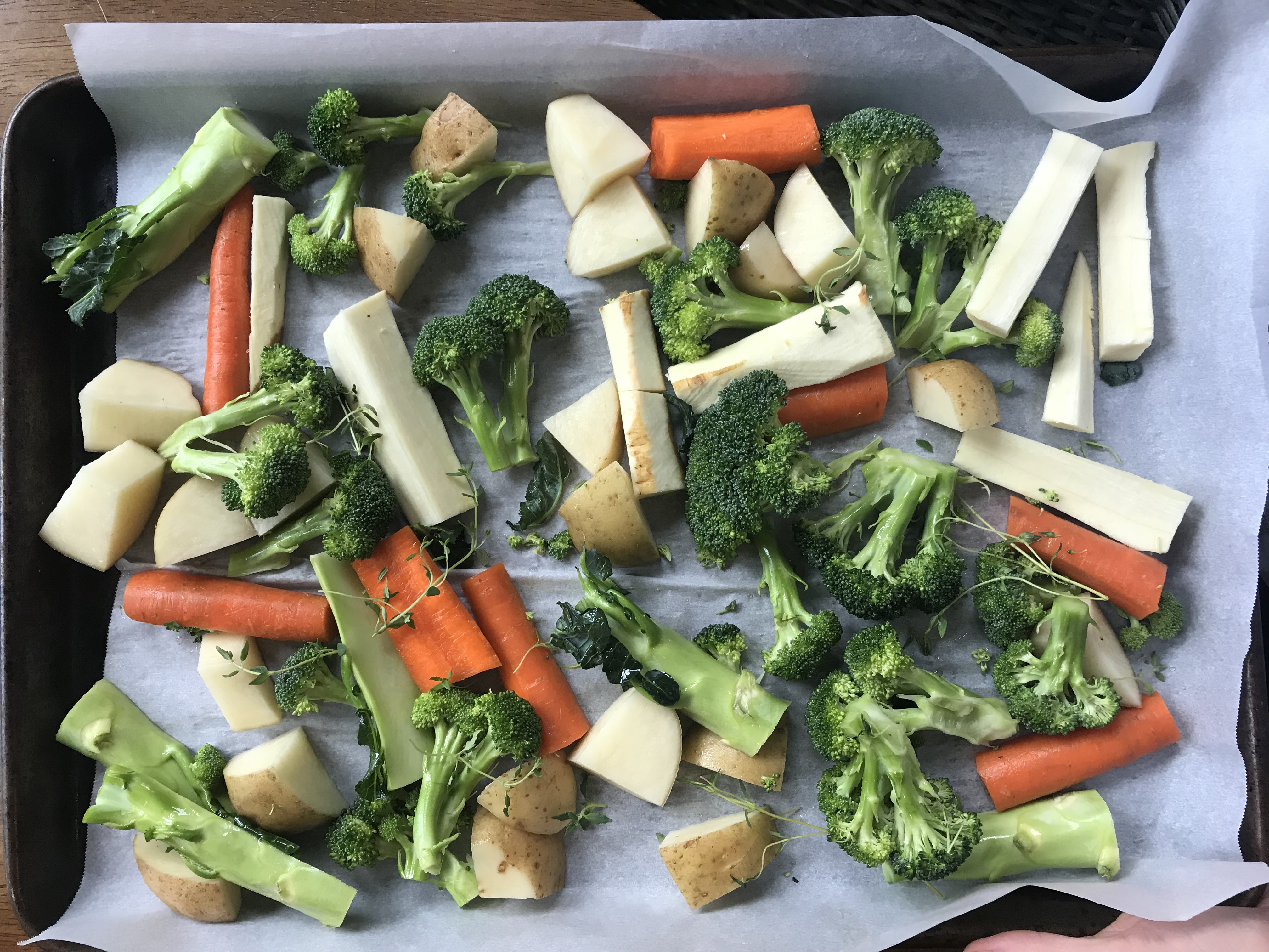 roasted veggies on sheet pan