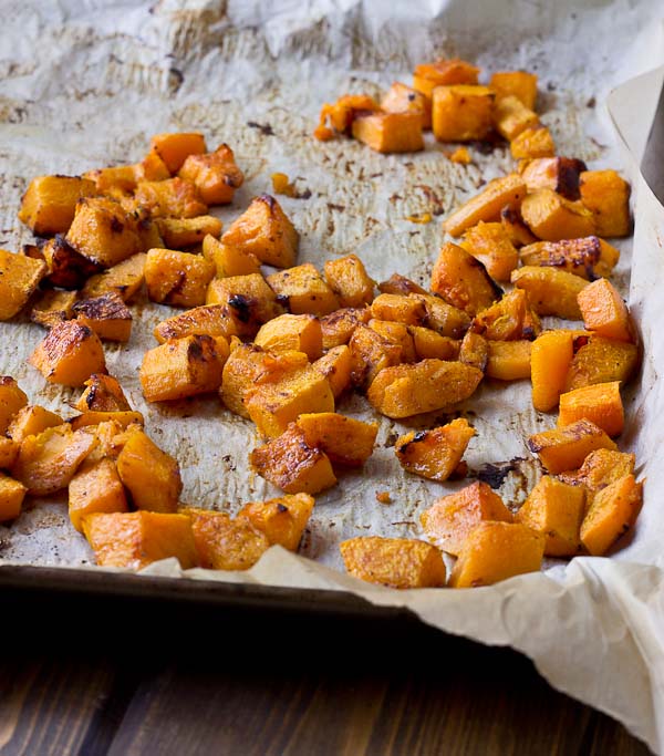 roasted butternut squash on sheet pan