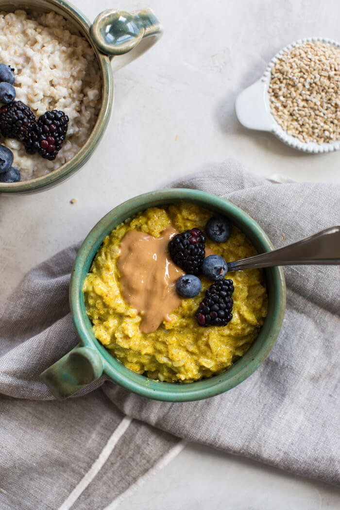 Need more high protein breakfast ideas? Turmeric oats with cottage cheese are protein packed and a tasty way to start your day.