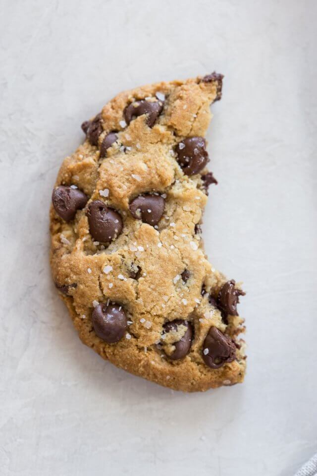 half eaten Keto Chocolate chip cookie