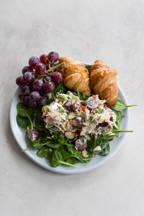 Greek Yogurt Chicken Salad with grapes and cranberries