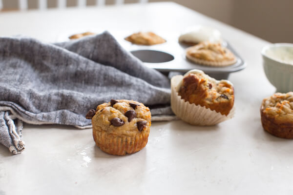 gluten free carrot cake muffin with chocolate chips 