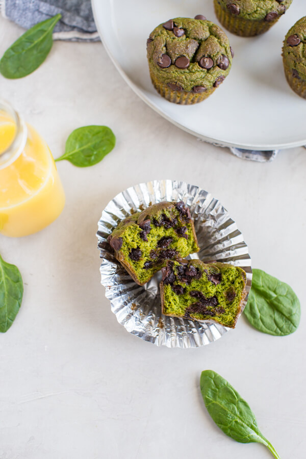 Gluten Free Spinach Muffin are healthy breakfast muffins made in blender and made with orange juice and chocolate chips